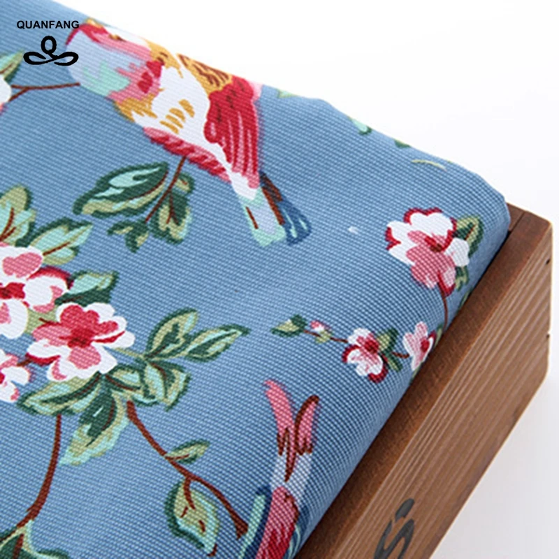 

Upholstery Canvas Fabric Duck Fabric For Sofa Shirt Curtain Bag Home Decrotion Handmade Cushion Bird blue shading plants50x150cm