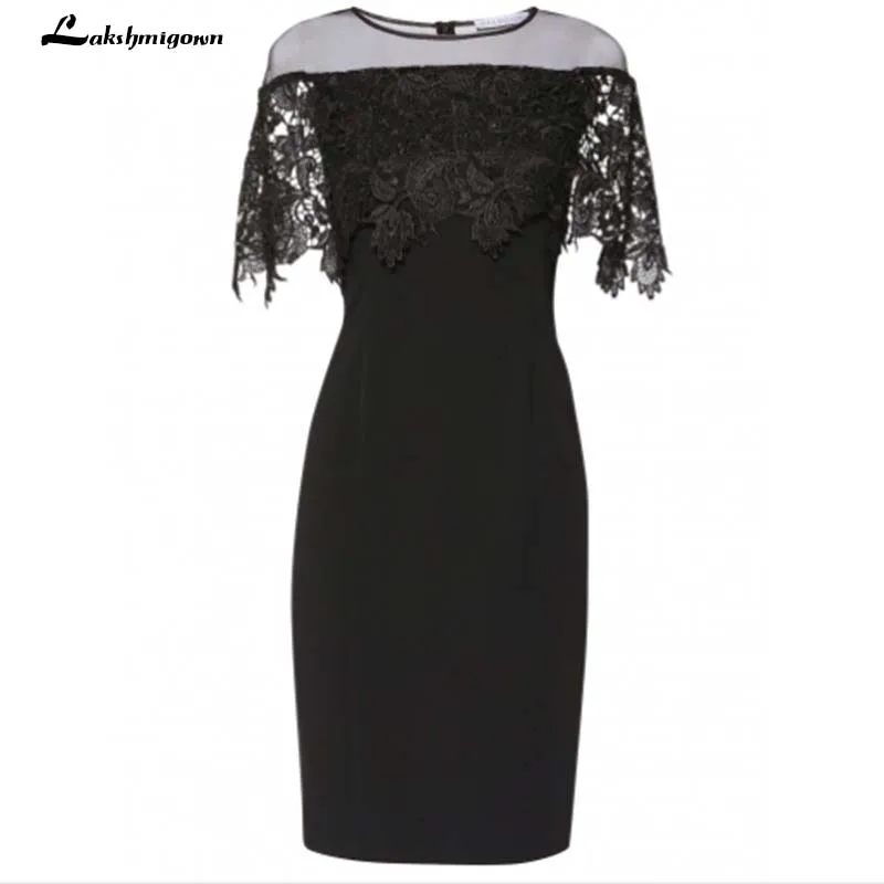 

Elegant Black Mother of the Bride Dresses Chiffon Mother of the Groom Dresses Gowns Lace Knee Length Mother Party Dress