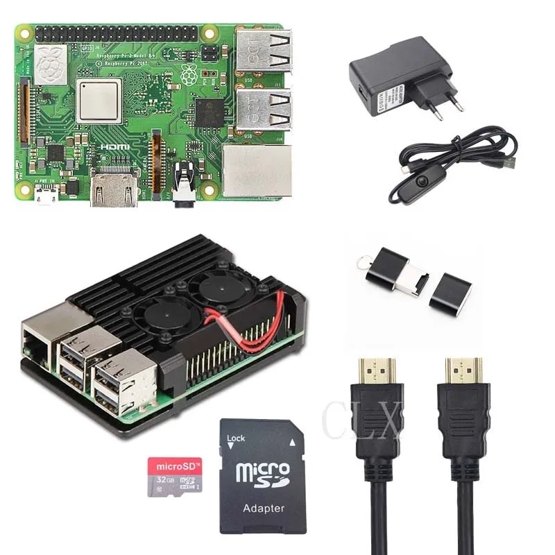 

Raspberry Pi 3 Model B+ Starter Kit + Al shell with fan + 16GB/32GB Card + 5V 2.5A + HDMI Cable for RaspberryPi 3B+