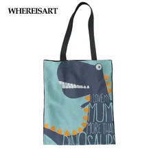 WHEREISART динозавр печатные животные Холщовая Сумка женская повседневная сумка большая женская хозяйственная многоразовая складная сумка для девочек