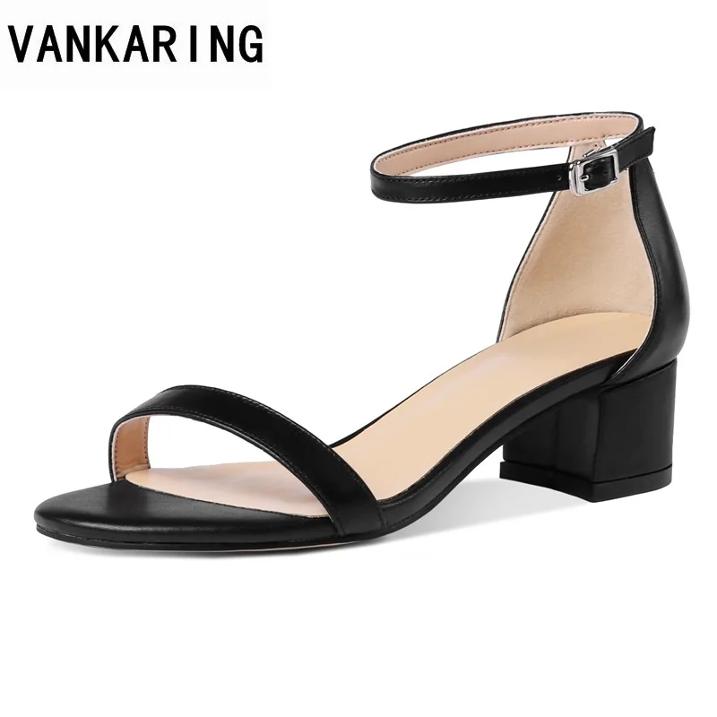 

VANKARING new genuine leather high heels women sandals open toe footwear 2018 summer fashion party dress ladies women sandals