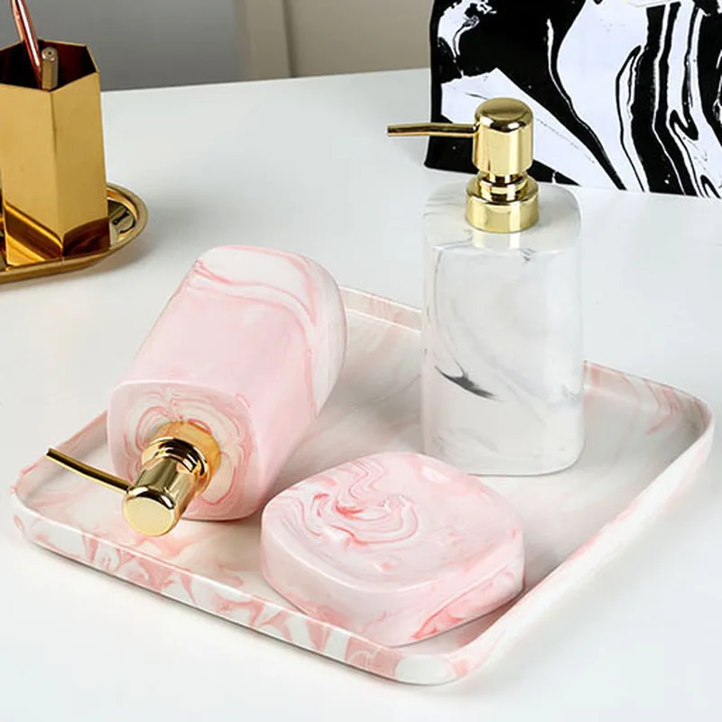 

Scandinavian Marbling Ceramic Bathroom Soap Dish Shampoo Dispenser Bathroom Accessories Soap Holder