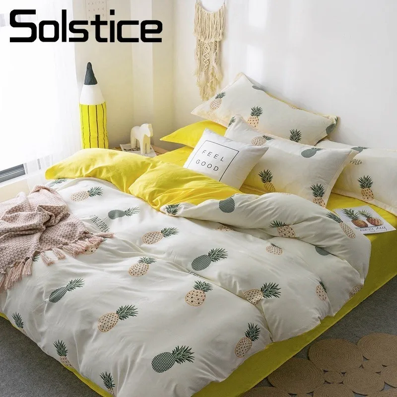 

Solstice Home Textile Duvet Cover Pillowcase Flat Bed Sheet Pineapple Yellow White Bedding Linen Set For Children Kid Teen Girls
