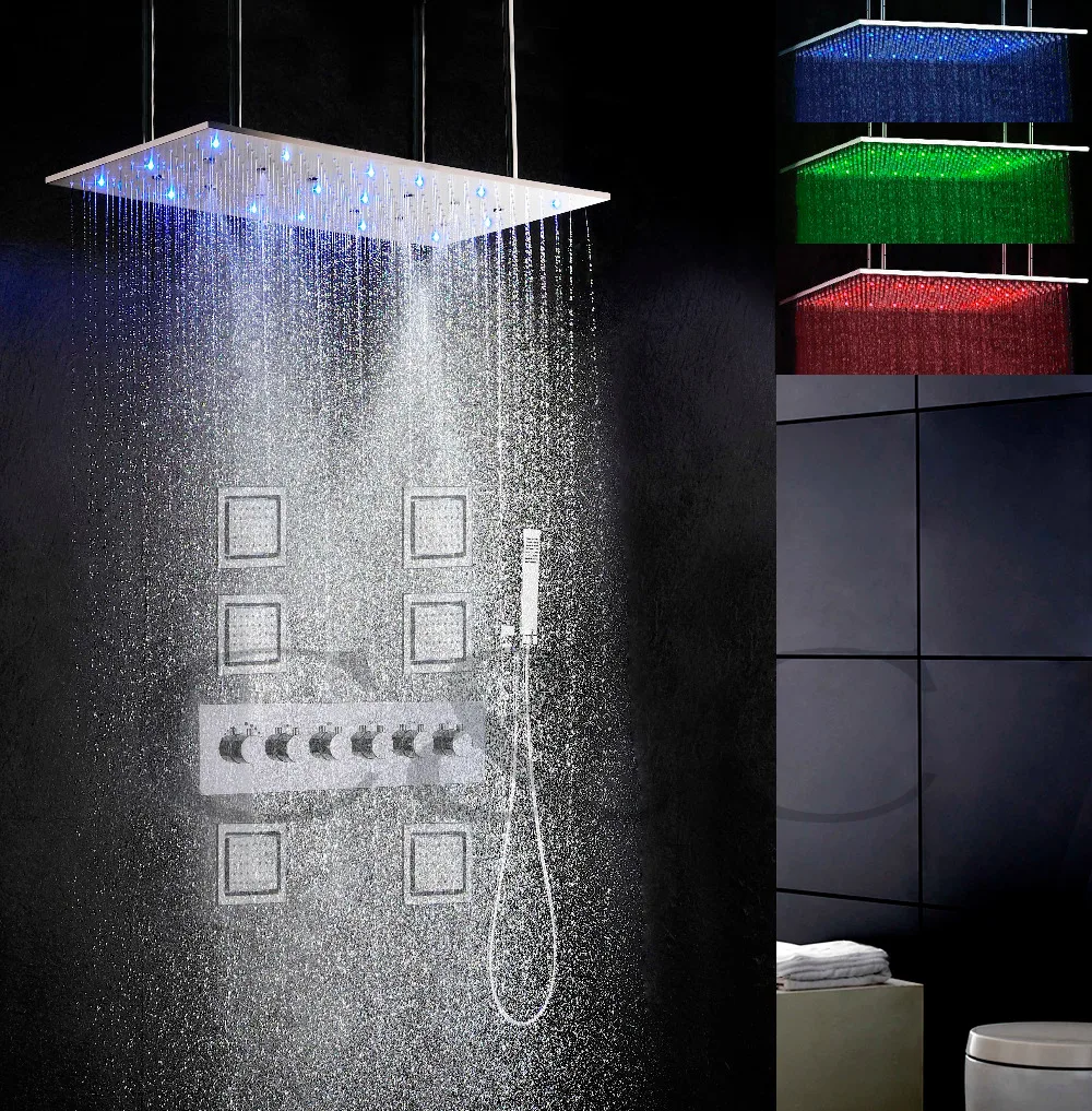 激安 5 水関数は、一緒にまたは個別に 80 × 40 センチメートル雨斜 噴霧シャワーヘッド浴室 LED シャワー蛇口セット