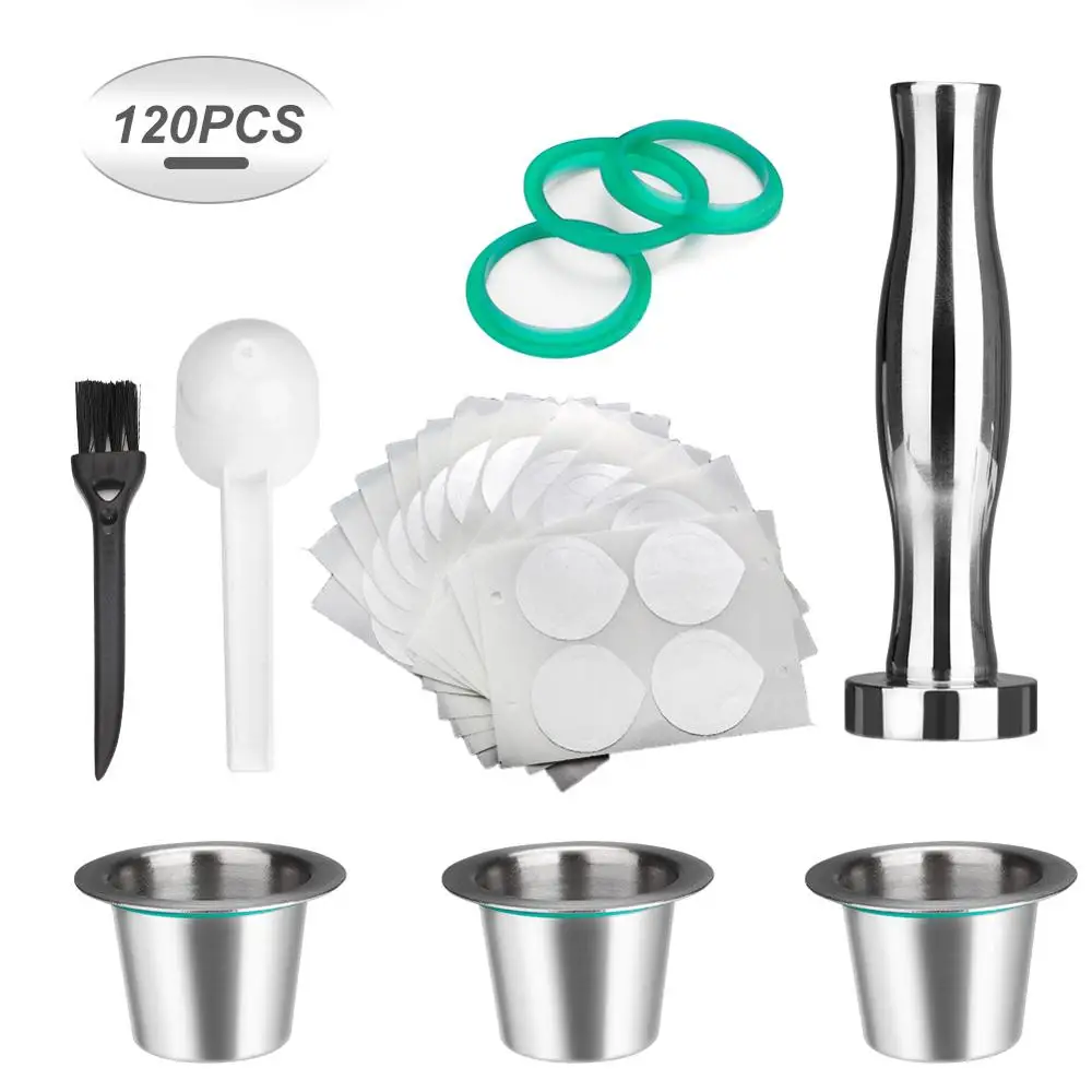 Stainless Steel Refillable Coffee Capsules Set With Spoon Brush Press Tamper Reusable Coffee Filter Pods For Nespresso Machines Stainless Steel Refillable Coffee Capsules Set With Spoon Brush Press Tamper Reusable Coffee Filter Pods For Nespresso Machines