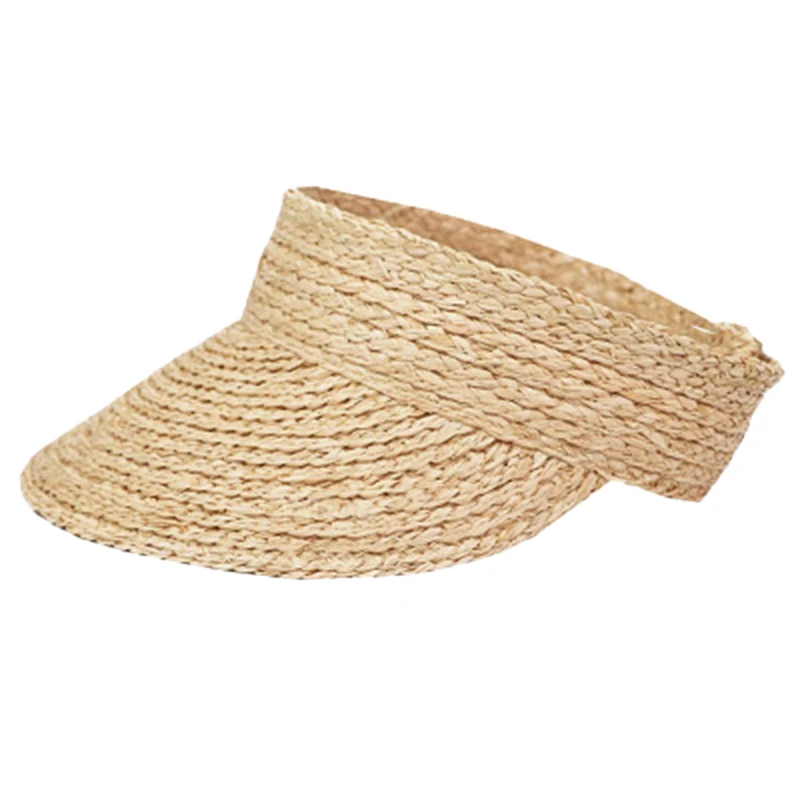 

Ladies Anti-Uv Roll Up Sun Visor Hat Women Straw Raffia Sun Visor Caps