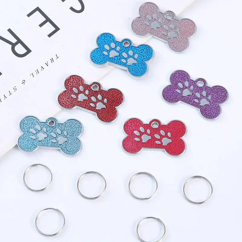 

Dog Tags Engraved Cat Puppy Pet ID Name Dog Collar Tag Pendant Pet Accessories Bone&Paw Glitter