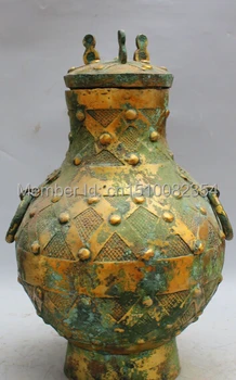 

19"Ancient China Bronze Gilt Beast Water liquor Vessel Wine Pot Jar Crock Statue