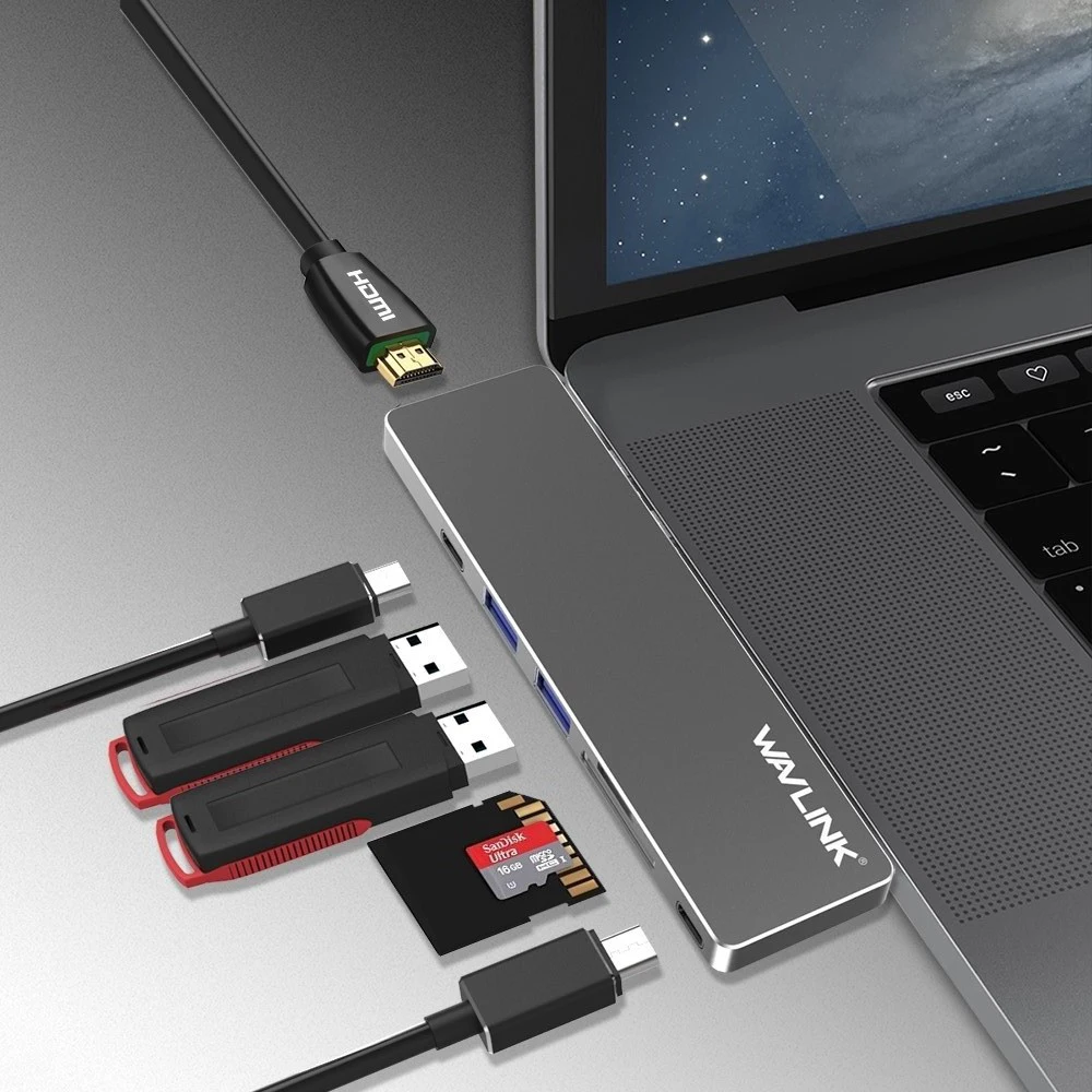 Wavlink USB C Hub Adapter Type C T3 Aluminum Hub w/ SD/Micro SD Card