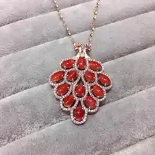 Натуральные красные коралловые драгоценный кулон S925 Серебряный натуральный драгоценный камень кулон Цепочки и ожерелья модный роскошный павлин для женщин Свадебные подарки украшения