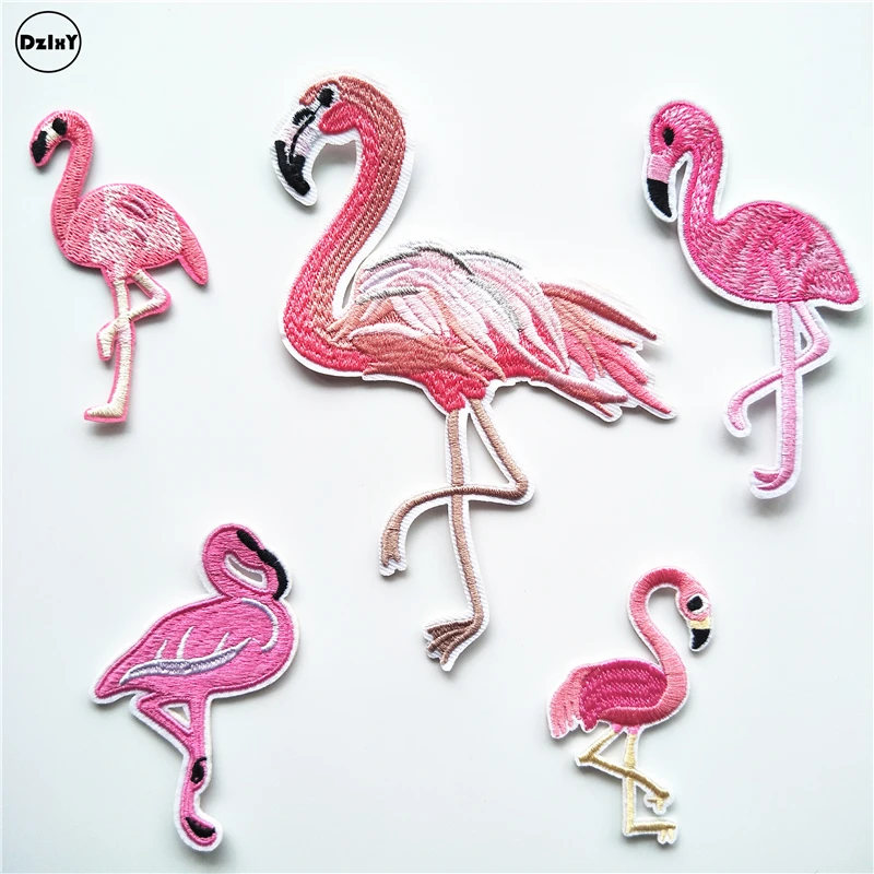 

1 PCS Flamingo parches Embroidered Iron on Patches for Clothing DIY Motif Stripes Stickers Sew Animals Applique Badges @Q 81-82