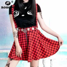 ROHOPO/красная клетчатая панк-юбка, комбинезон с пентаграммой на молнии, Готическая мода, драпированная мини-юбка, Милая юбка с заклепками на талии, винтажная