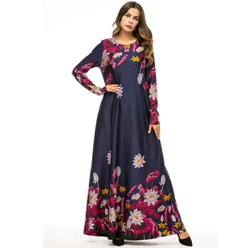 

Floral Abaya Arabic Knit Hijab Muslim Dress Vestidos 2019 Women UAE Kaftan Robe Dubai Musulmane Longue Turkish Islamic Clothing