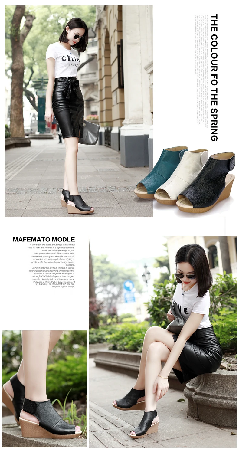 MUYANG/Китайская брендовая Летняя обувь с открытым носком; женские босоножки из натуральной кожи на танкетке; модель года; модные повседневные женские босоножки на танкетке