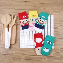 С героями мультфильмов, с рисунком из игры "Братья Супер Марио" Супер Марио и Луиджи Носки Yoshi жаба, в форме персика милые забавные женские Весна-осень комфорт пот абсорбент Короткие хлопковые носки