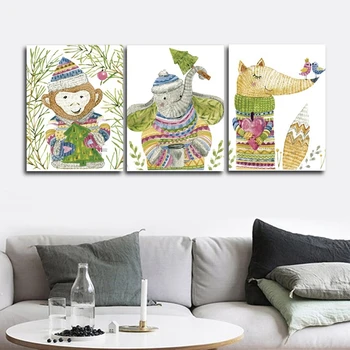 

Monkey Elephant Fox Wall Pictures Poster Print Canvas Painting Calligraphy Decor for Living Room Bedroom Home Decor Frameless