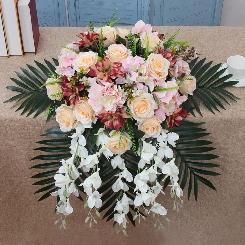 JAROWN Podium Bouquet Meeting Table Flower Business Artificial Fake Rose Lily Flowers Wedding Party Decor Rostrum Front Desk Put (11)