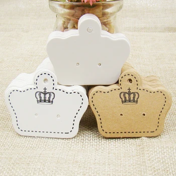 

4*5cm Crown shape blank/white/ Kraft Paper Ear Studs Jewelry Display Card100+100opp bags for earring paper earring Hang cards