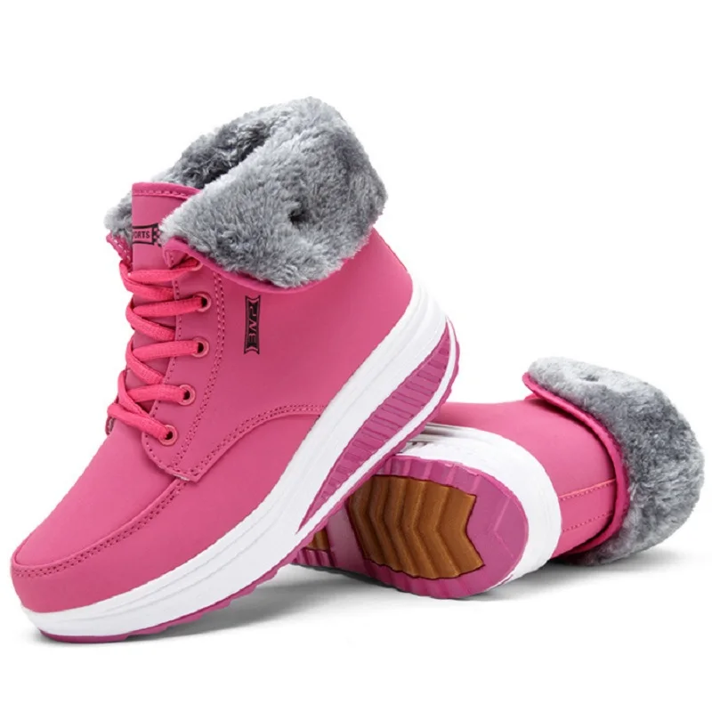 

Dropshipping Fashion Women Snow Boots Female Lace Up Platform Sneakers Winter Ankle Boots Wedges Warm Femme Plush Chaussure