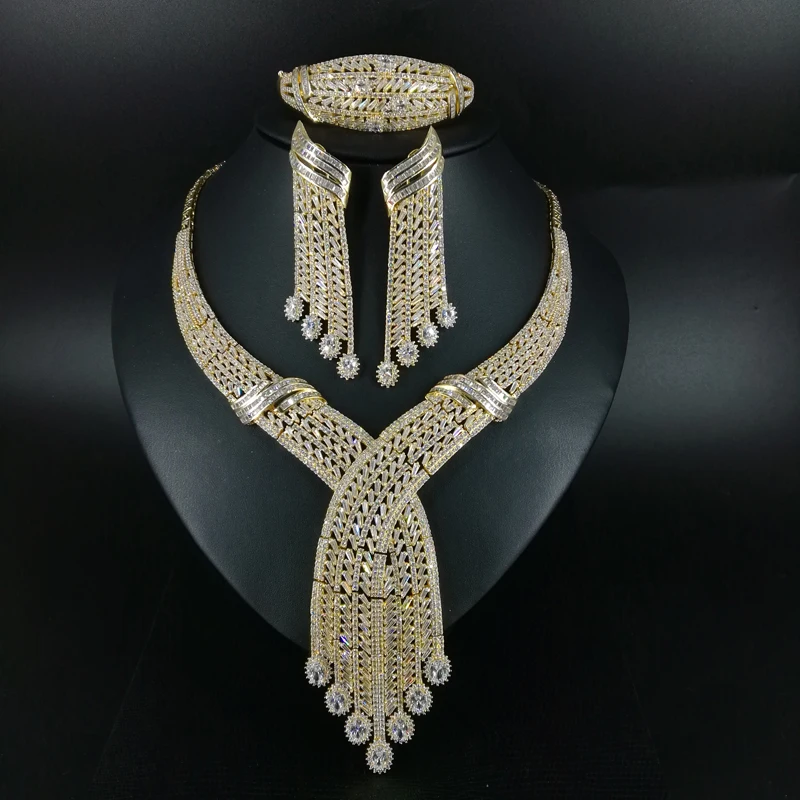 

NEW FASHION luxury V vintage crystal CZ zircon necklace earring bracelet ring set wedding banquet dinner dressing jewelry set