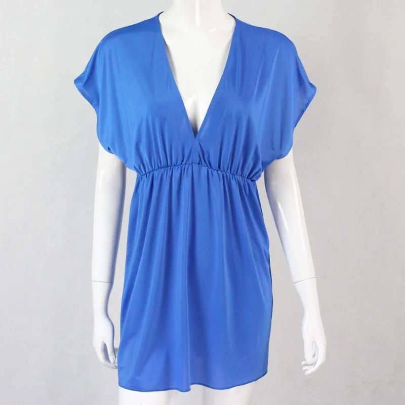 

Bikini Cover Up Beach Dress Women Loose V-neck Solid Mini Dresses 2019 Female One-piece Sexy Bikini Swimsuit Cover Ups Dress