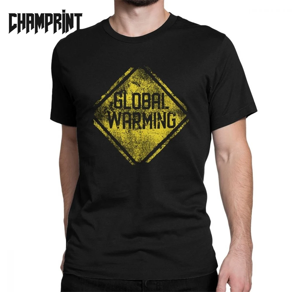 

Warning Sign Global Warming T-Shirt Men Life Water Conservation Beach Vintage Cotton Tee Shirt Crewneck Short Sleeve T Shirt