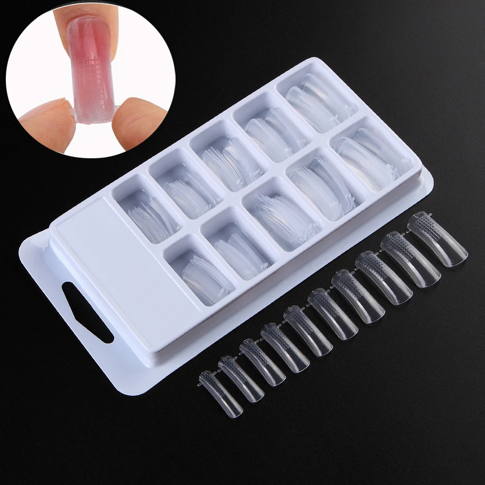 

L-08 100PCs/Case Dual Forms False Nail Mold Clear Full Cover Polygel Nail Tips UV Gel Dual Forms and Acrylic Nail System Forms