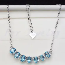 Натуральный голубой ожерелье из топаза браслет 925 Серебро Fine jewelry 0.3ct* 7 шт. драгоценных камней для мужчины или женщины# XY18092604