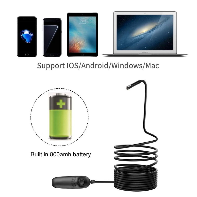 

Wireless Inspection Camera 1200P Telescoping Wifi Endoscope Camera with 8 LED For Android and IOS Smartphone, iPhone, Samsung