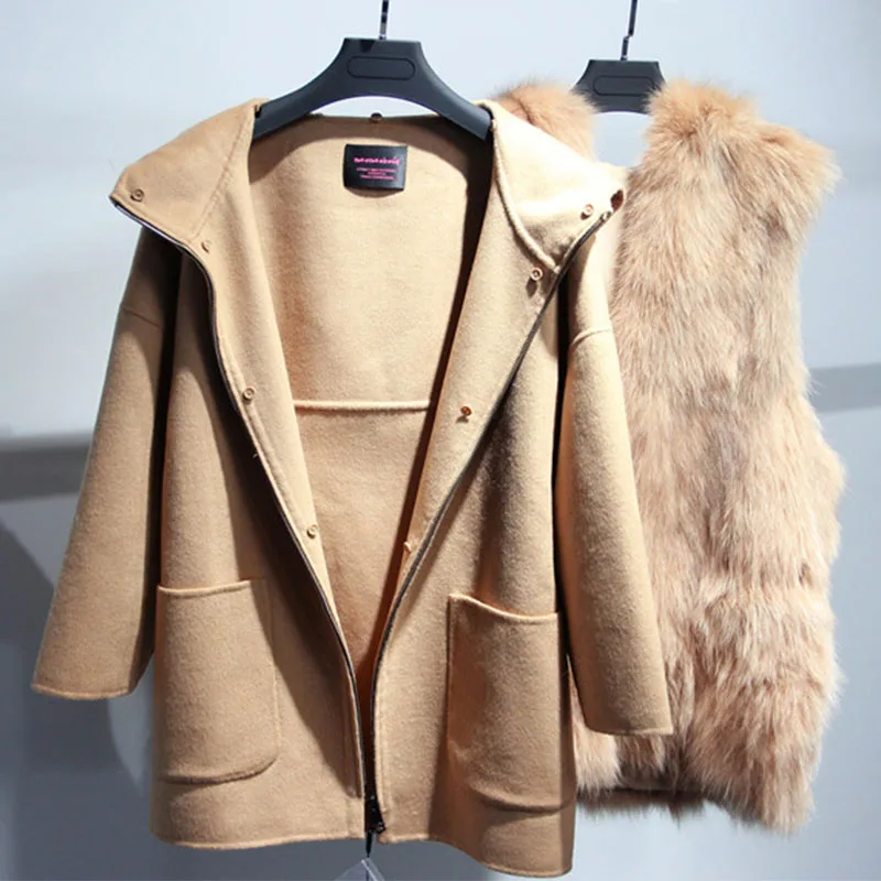 

2019 new fur coat winter jacket women parka real raccoon fur collar hooded warm thick natural fox fur liner wool coat