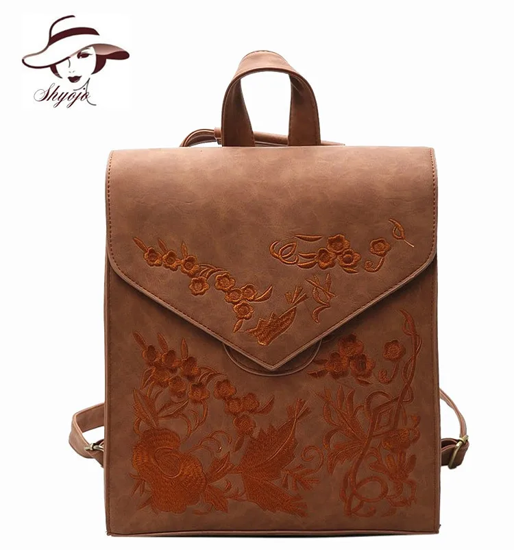 

Hot Sale Vintage Flower Embroidery Women Backpack Casual Ladies Backpacks For Teenage Girls School Student Book Bag Flap Mochile