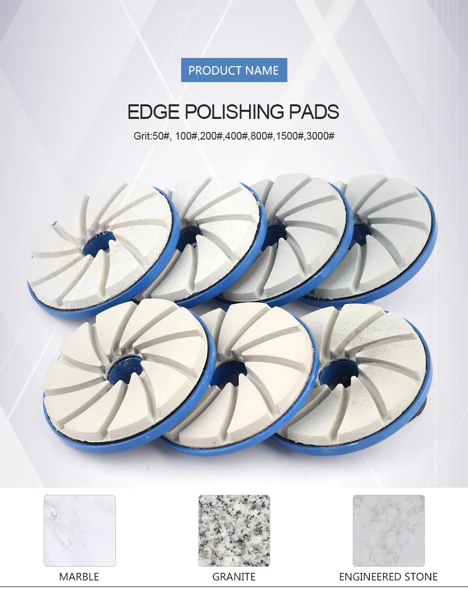 7pcs/set 5 inch 125mm diamond edge polishing pads wet grinding pads for polishing granite,marble engineered stone edge