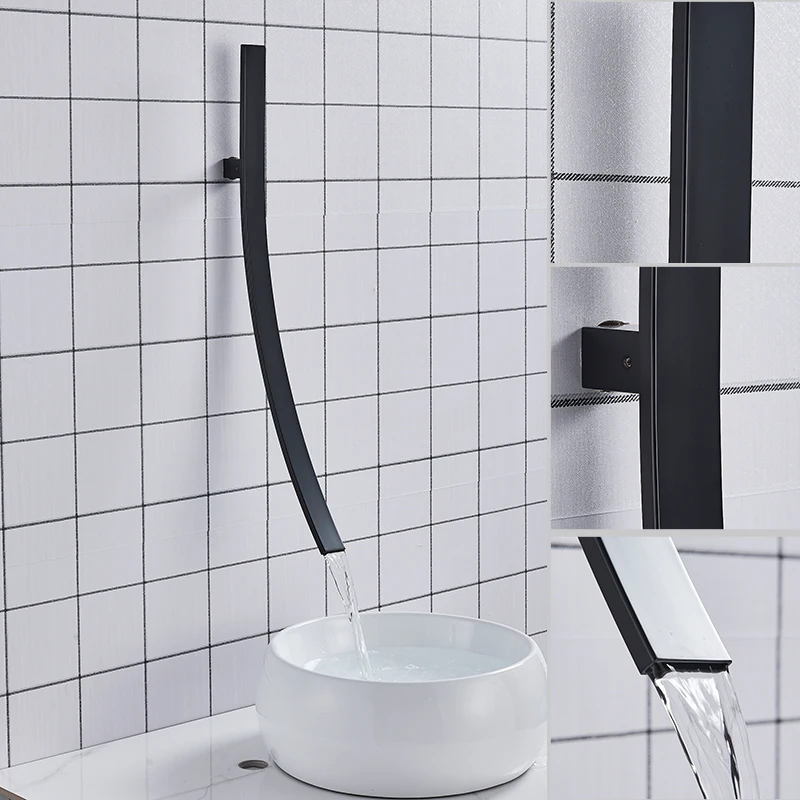 Настенный смеситель 70 см/27,5 дюйма с водопадом, кран для ванной комнаты, хром/никель/черный, 3 цвета на выбор, латунный смеситель