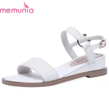 

MEMUNIA 2019 Handmade genuine leather shoes women sandals buckle solid colors summer shoes comfortable wedges shoes woman white