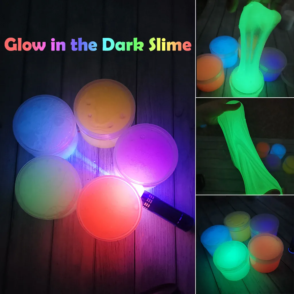 

MUQGEW 300ML Glow In The Dark DIY Slime Fluffy Luminous Mud Scented Stress Relief Clay Toy DIY Slime Supplies Antistress Toys