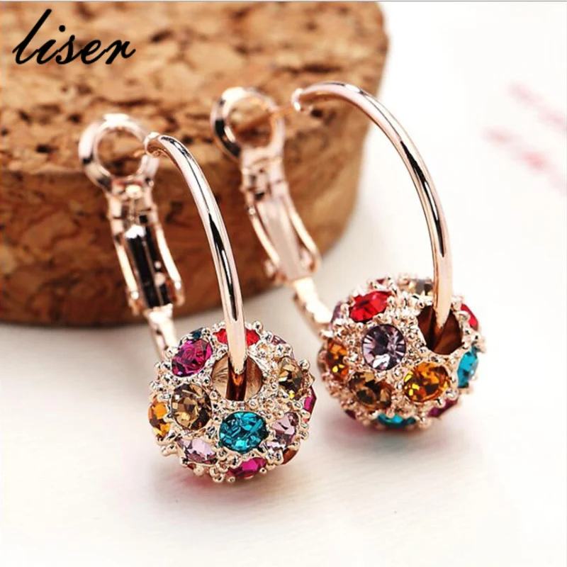 

Fashion Austrian Crystal Ball Gold/Silver Earrings High Quality Earrings For Woman Party Wedding Jewelry Boucle D'oreille Femme