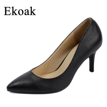 

Ekoak New 2018 women pointed toe high heels Sexy soft Genuine Leather ladies women pumps Fashion Sheepskin Handmade shoes woman