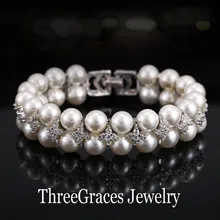 2017 Nueva Joyería Nupcial Accesorios Hechos A Mano de Agua Dulce de Perlas de Doble Gran Boda Brajavascelets Brazaletes Con Zirconia BR066