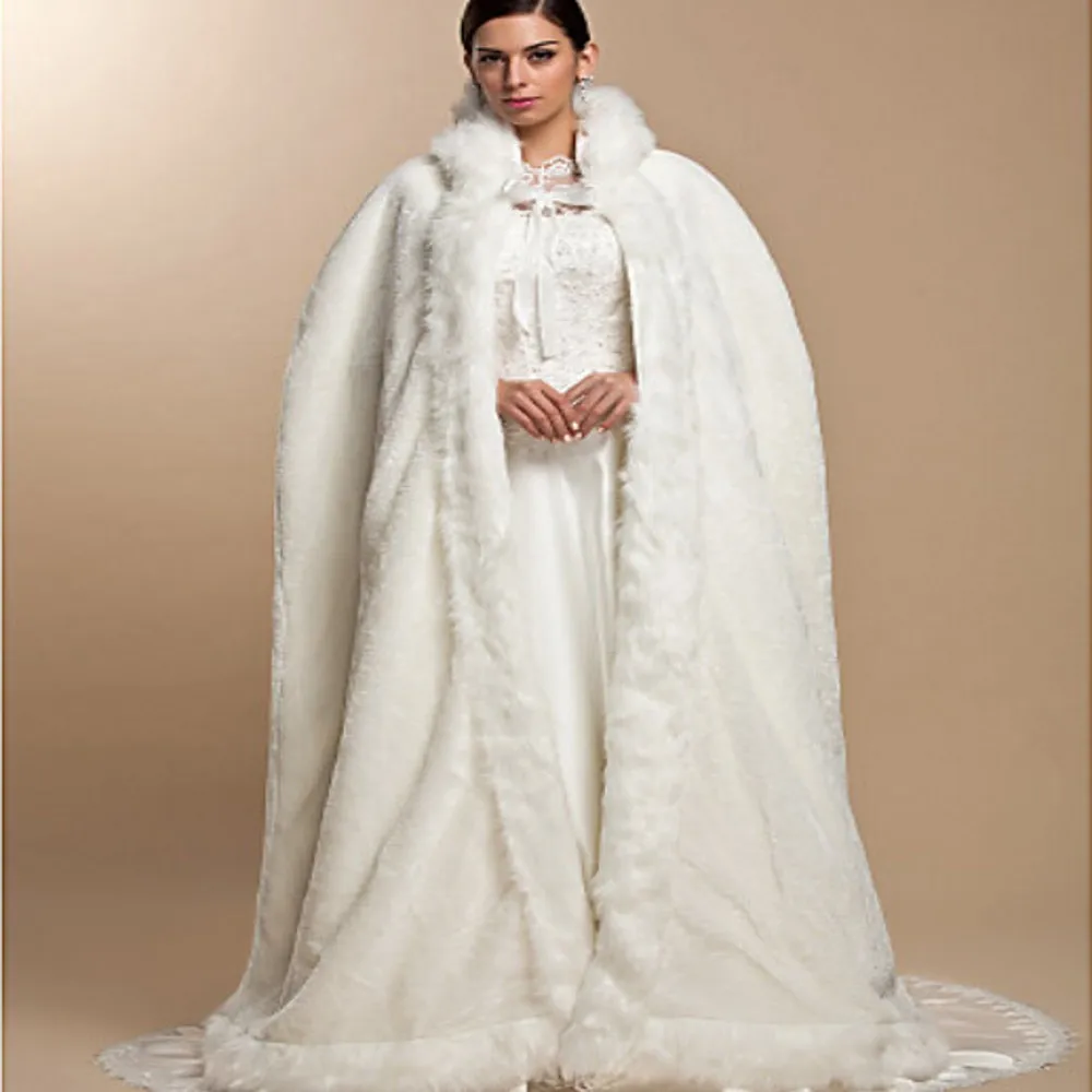 2017 Hot Faux Fur Winter Christmas Bridal Cape Stunning Wedding Cloaks Hooded Party Wraps Jackets For Prom Dresses | Свадьбы и