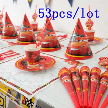 

Hot Sale 53Pcs/lot Disney Cars Cup+Plate Kid Birthday Family Party Lightning McQueen Disposable Tableware Set Decoration Supply