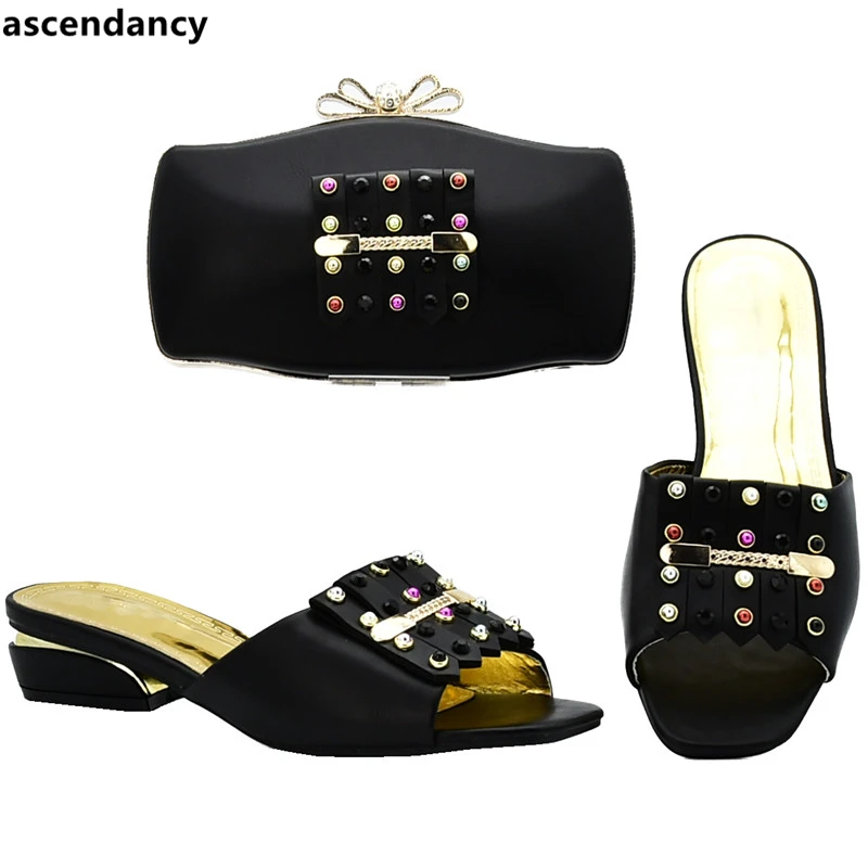 

Nigerian Shoes and Matching Bags Set Decorated with Rhinestone Slip on Shoes for Women Women Shoes Summer 2018 High Quality Shoe