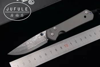 

JUFULE 2018 Made Small Sebenza Damascus pattern blade titanium handle folding pocket camping hunt outdoor EDC tool kitchen knife