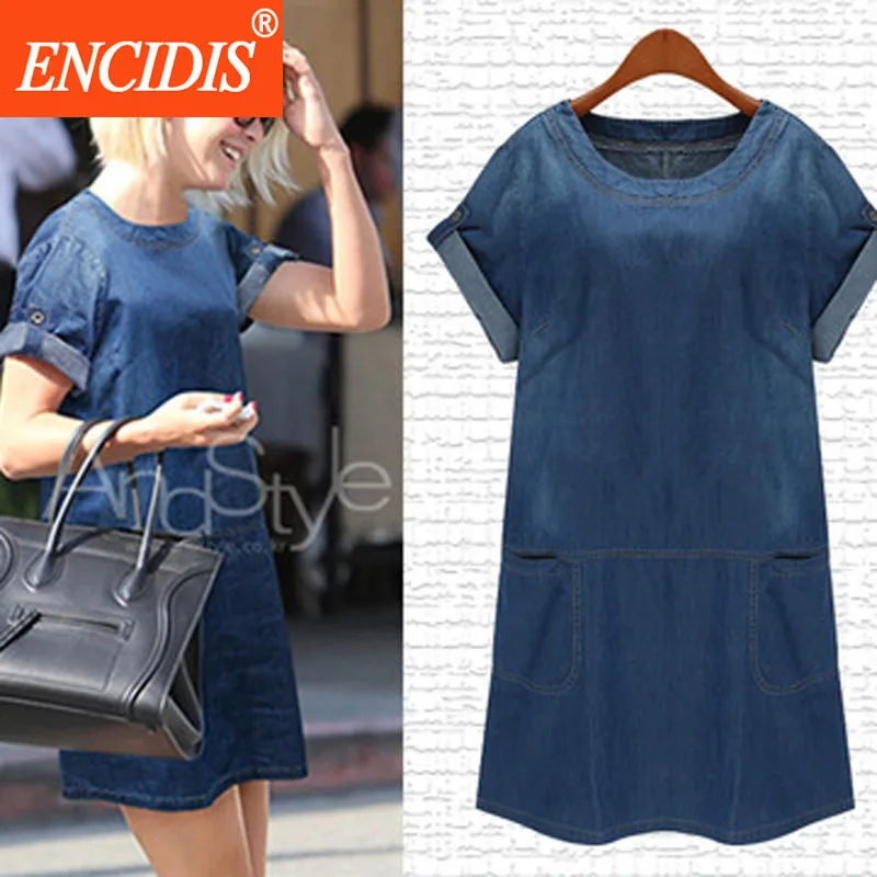

European 5XL Plus Size Short Sleeve Denim Dress Women Fashion Clothing Summer Dress 2017 Casual Loose Mini Jeans Dresses Q75