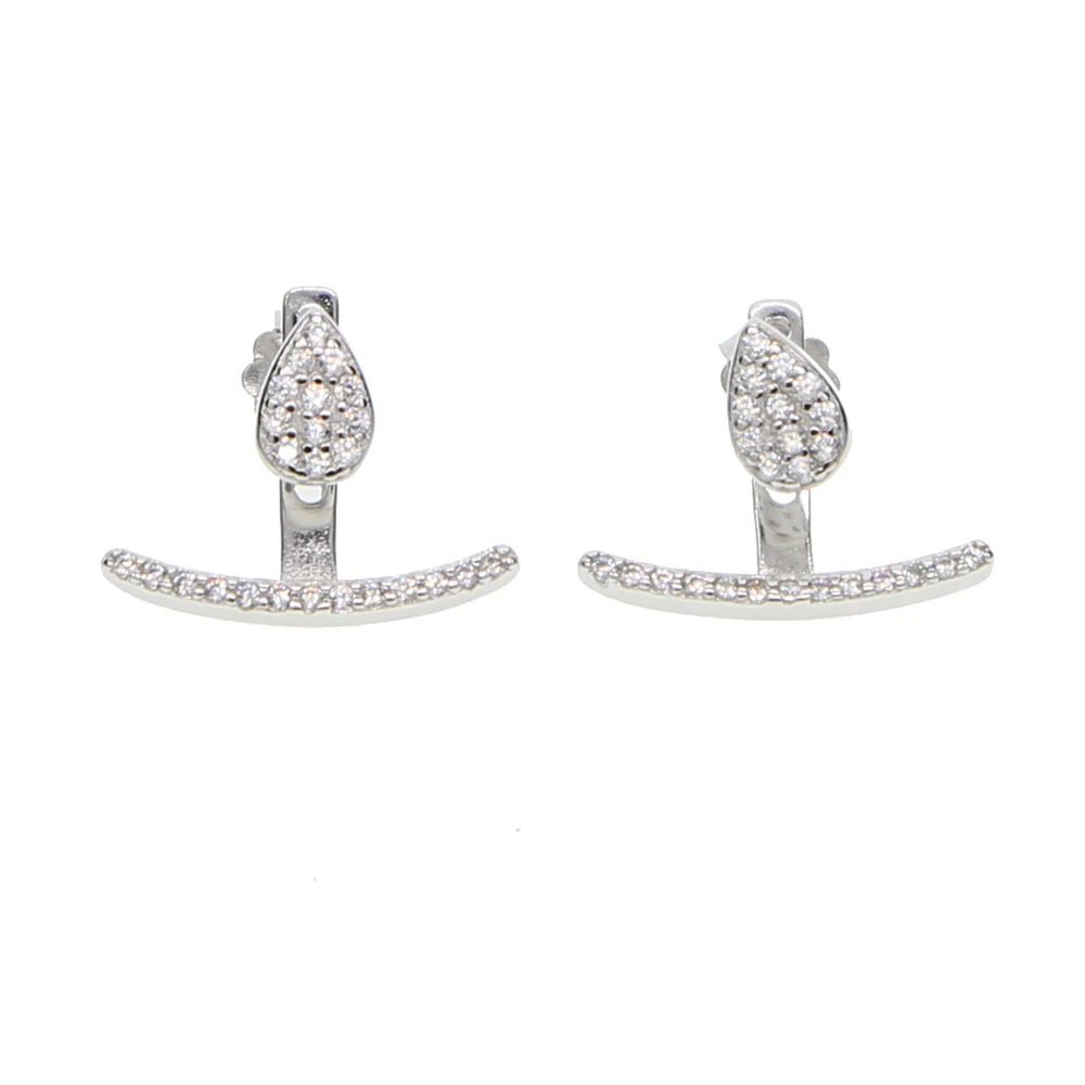 Free Shipping high polished genuine 925 sterling silver 3 colors tiny tear drop stud micro pave cz bar front back cute earring
