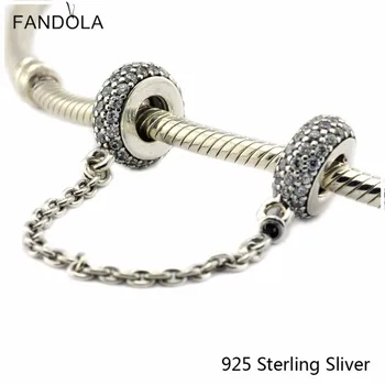 

CKK 925 Sterling Silver Jewelry Pave Inspiration Safety Chain Original Charms Beads Fits Bracelets For Jewelry Making