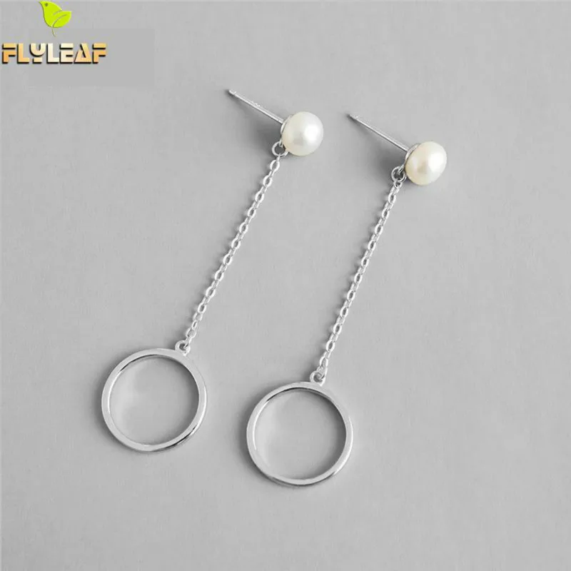 

Flyleaf 925 Sterling Silver Earrings For Women Pearl Jewelry Femme Geometric Simple Dangle Drop Earings Fashion Jewelry