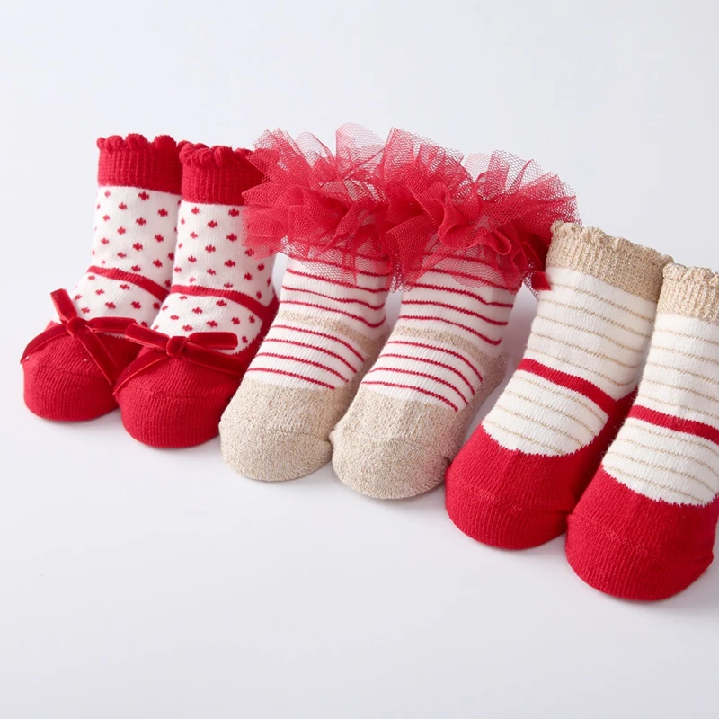 3pairs/lot Baby Girl Socks for Newborn Baby Socks 1 Year Birthday Gift