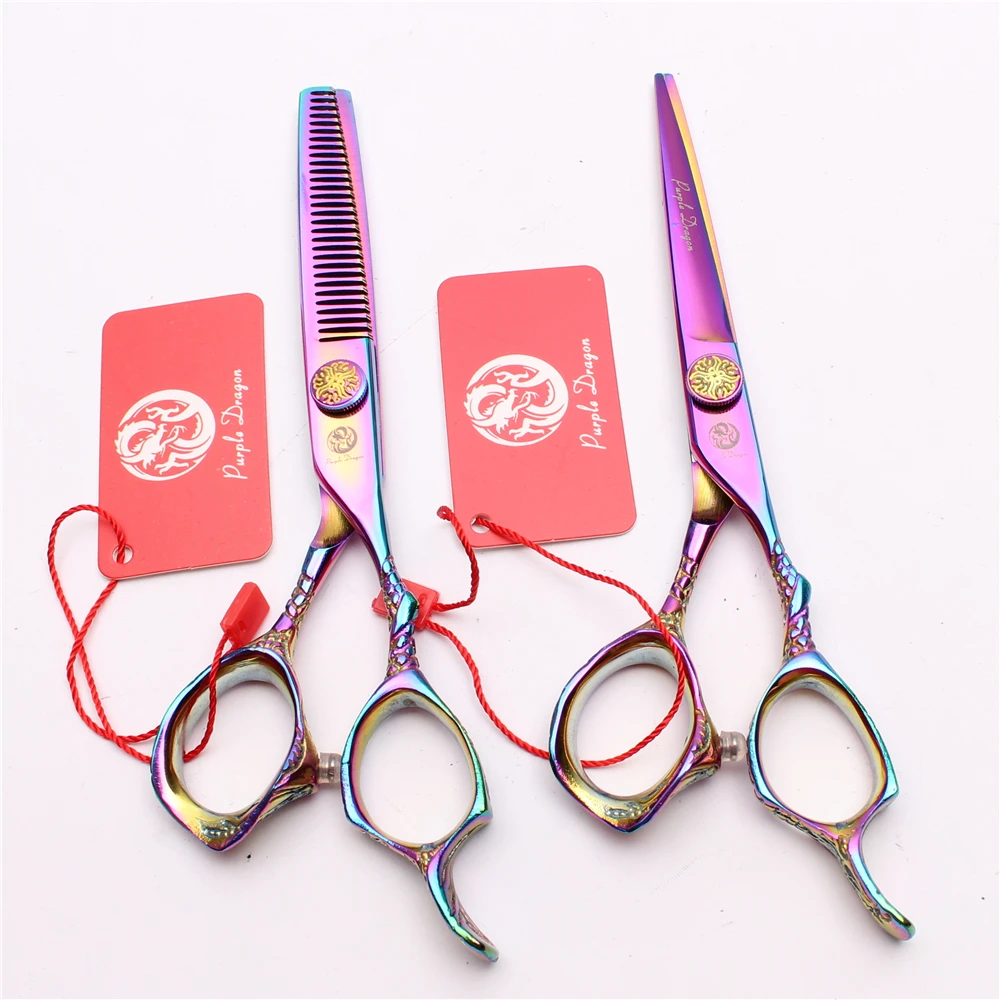 

5.5" 16cm Purple Dragon 440C Multi-Color Cutting Scissors Thinning Shears Hairdressing Scissors Professional Hair Scissors Z9001