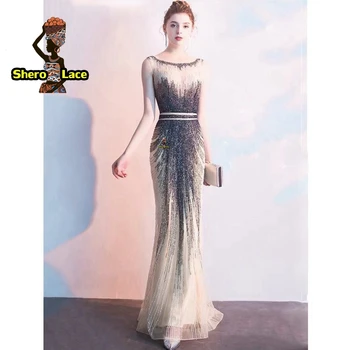 

2019 high quality french lace fabric embroidery gold sequins fabrics for party dress