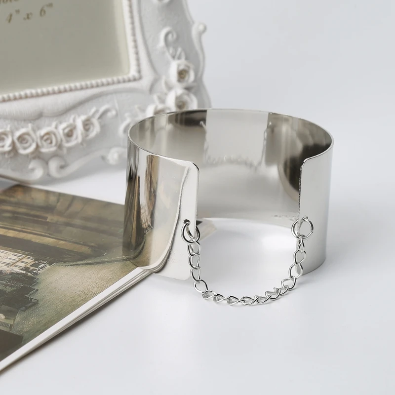 Модный женский уникальный широкий открытый панк-рок широкий зеркальный металлический браслет с цепью Браслет-манжета ювелирные изделия